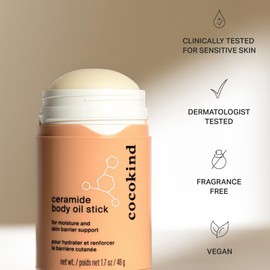 Cocokind Ceramide Body Oil Stick, Mess-Free Moisturizer, All Skin Types including Sensitive Skin, Fragrance Free, Cruelty Free, Vegan, 1.7 oz