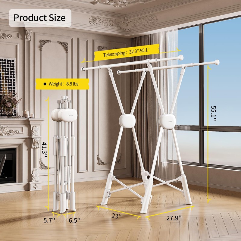 BIREN Clothes Drying Rack Heavy Duty Clothing Racks Extending Laundry