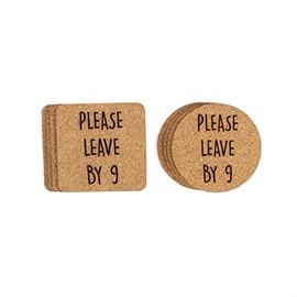Funny Cork Coaster Set (Please Leave By 9 6pc Set, Square)