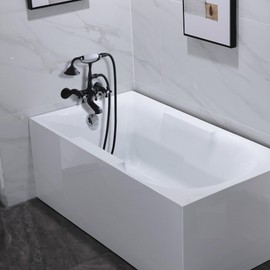 DOLGABA Clawfoot Tub Faucet Kit Wall Mount Bathtub Faucet with Handheld Shower, Vintage 3 Handle Tub Faucet Set with Shower Diverter 3-9 Center, Matte Black