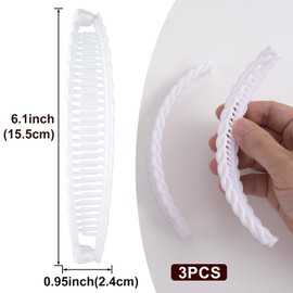 Mxxipp 3pcs French Banana Clips, Non-Slip Classic Large Hairstyle Claws, Double Combs Hair Holder for Women Curly Straight Long Thick Thin Hair- White