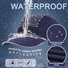 AYPOW Waterproof Baseball Cap Unisex, Quick Dry Sport Running Cap with Reflective Brim Men Women, UV Protection Sun Hat Adjustable Folding Lightweight Outdoor Hat for Golf Walking Camping Navy Blue