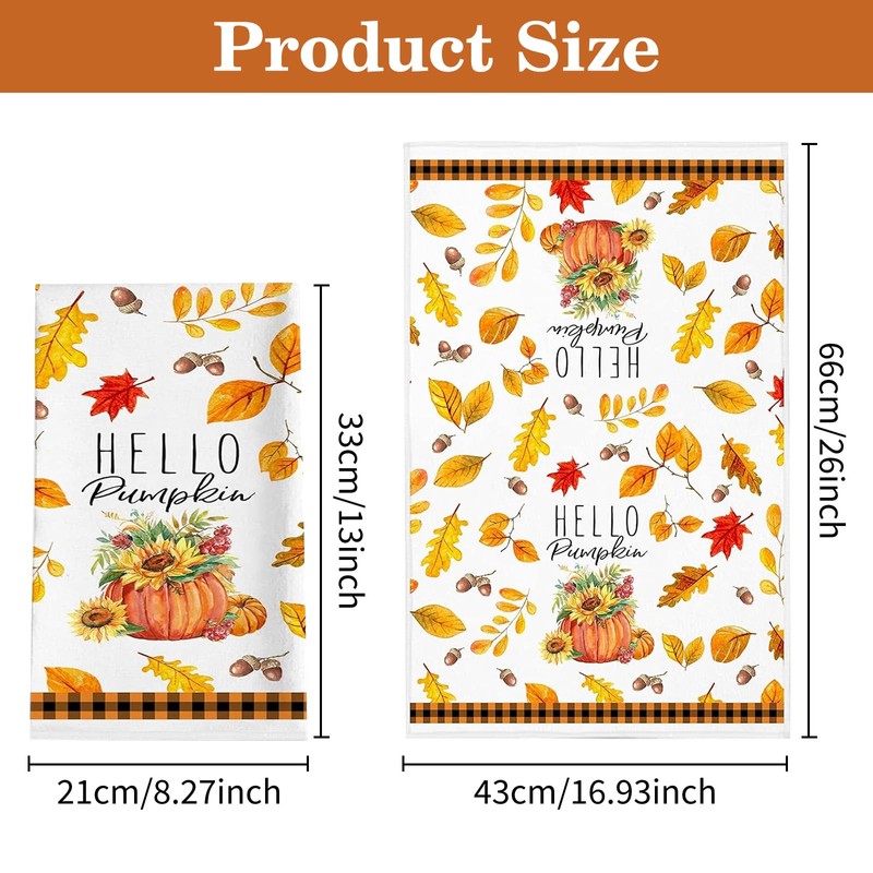 Pack of 2 Pumpkins Autumn Kitchen Towels, 43 x 66
