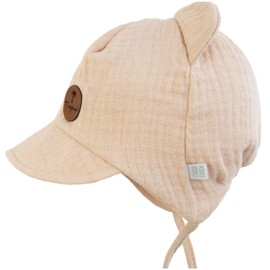 CiuchCiuch Summer Muslin Hat with Peak - For Kids - Boys and Girls - Elastic Band - Material Gentle on Skin - Sun Protection -, beige