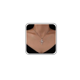 Sparkly Cz Cross Necklace Crystal Cross Pendant Necklace Thin Silver Chain Cross Fine Necklace Rhinestone Cross Choker Necklace Diamond Religion Crucifix Necklace Jewellery for Women and Girls
