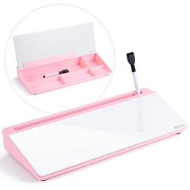 Varhomax Glass Desk Whiteboard with Storage, Desktop Organizer to-do List Memo Notepad Dry Erase White Board for Home Office and School Supplies (Pink)