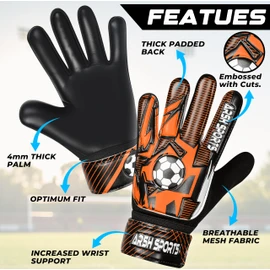 Arsh Sports Soccer Goalie Gloves for Kids,Goalkeeper Gloves for Youth Boys Girls 4MM Latex Palm,Anti Slip,Super Gip Double Wrist Protection (Black-Orange, Size 8 Suitable for Size M-L Adult)