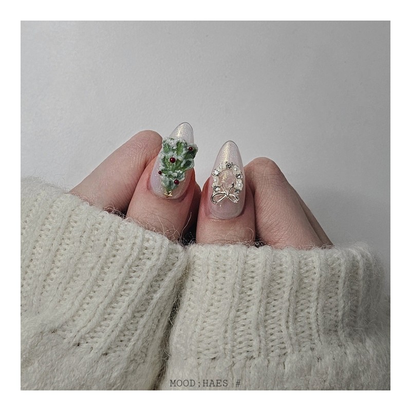 [M;H #] White Christmas handmade nail tips - Required to