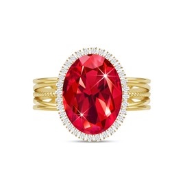 Linawe Ruby Red Birthstone Rings for Women, Chunky Gold Adjustable Rings, Vintage Oval Imitation Diamond Fake Crystal Gemstone Rings, Rhinestone Cubic Zirconia Costume Rings