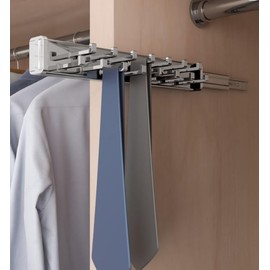 Kitchen Inventions 15-Hook Designer Wardrobe Reversible Closet Tie Rack with 11.22 Inch Retractable Pullout Extension (Polished Chrome)