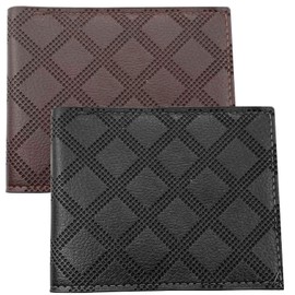 Qusmeiyici 2 Pack Men's Bifold Wallet, Leather Mens Wallets Soft Rhombus Pattern Multi-Card Wallet Portable Short Wallet Stylish Minimalist Wallets for Men and Women