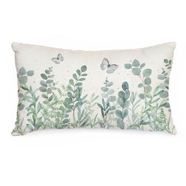 AACORS Spring Pillow Cover 12X20 Inch Eucalyptus Floral Butterfly Decoration Holiday Farmhouse Summer Pillow Case Decor for Home Sofa Couch AA358-12