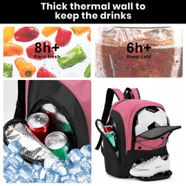 HMLIN OUTOOORS Soccer Backpack with Ball Holder,Youth soccer Bag for Basketball,Volleyball-Includes Separate Shoe Compartment&and Insulation (Light Pink)