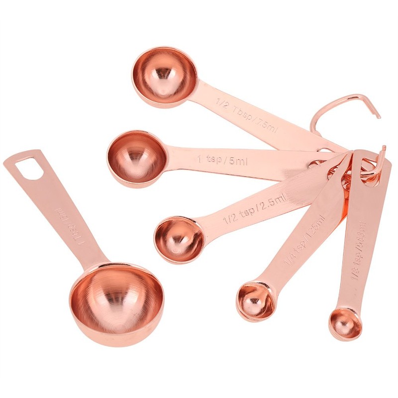 TOPINCN Copper Measuring Spoons 6 Pcs Stainless Steel Spoons Dry