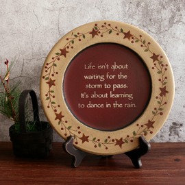 CVHOMEDECO. Primitive Vintage Dance in the Rain Wood Decorative Plate Display Wooden Plate Home Décor Art, 9-3/4 Inch