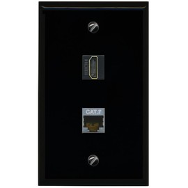 RiteAV HDMI and Cat7 Ethernet Wall Plate - Flat Style [Black/Black]
