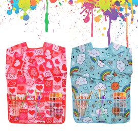 volumoon Children's Painting Apron 3-8 Years, Pack of 2 Painting Aprons Children School Waterproof Ink Coat Craft Apron with Sleeves Apron for Children Boys and Girls, Blue and pink