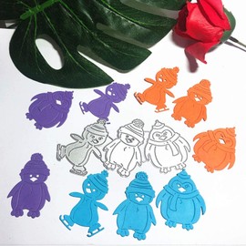 3pcs Penguin Dies for Card Making，3pcs Penguin Cutting Dies Cut Stencils for DIY Scrapbooking Photo Album Decorative Embossing Paper Dies for Card Making Templated+Cute Brooch Pin