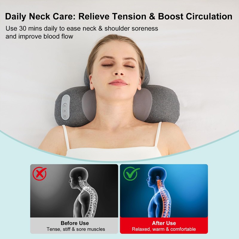 Huieo 3-in-1 Neck Massager Pillow with Heat, 2-Speed Adjustable Deep