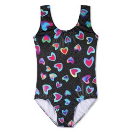 Toddler Girls Leotards for Gymnastics Black Rainbow Colorful Multicolor Hearts Sparkle Sparkly Tumbling Outfits Dance Clothes 4t 5t