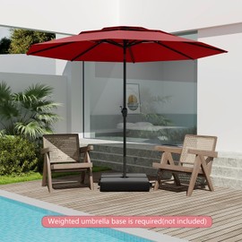 Tangkula 10ft Patio Umbrella, 3 Tier Vented Outdoor Market Table Umbrella with Push Button Tilt, Crank Handle, 8 Sturdy Ribs for Backyard, Garden, Beach, Poolside (Burgundy)