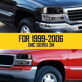 KAC Headlight Assembly Set Pair, Compatible with 1999-2006 GMC Sierra 2000-2006 Yukon Smoked Housing （Upgraded）