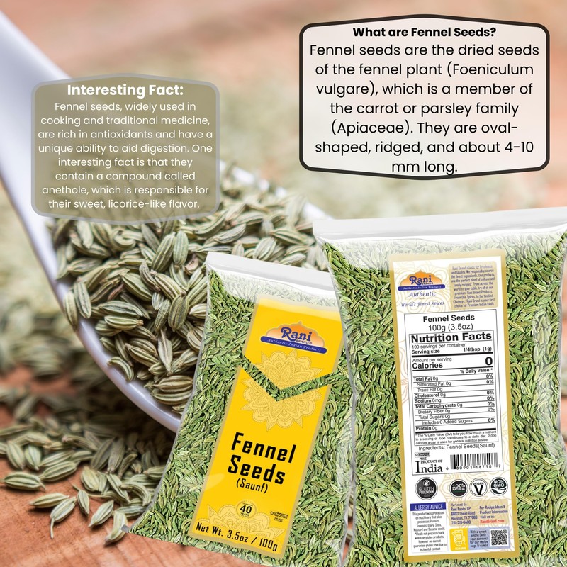 Rani Fennel Seeds (Saunf Sabut) Whole Spice 3.5oz (100g) ~