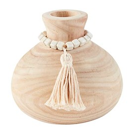 Mud Pie Wood Vase with Bead, Tan, 10 3/4" x 6 1/4" Dia