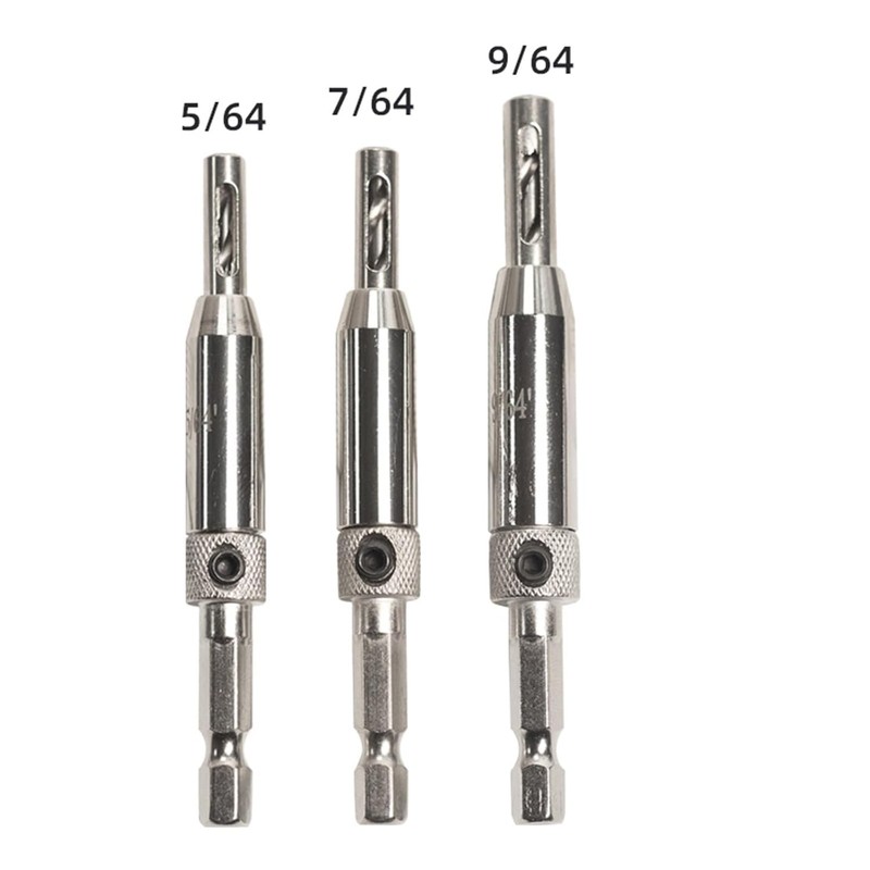 3Pcs Self-Centering Hinge Drill Bit Set - 1/4" Hex Shank