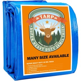 Blue Tarp, Tarps Heavy Duty Waterproof 16x16, Waterproof Plastic Poly 16 Mil Thick Tarpaulin with Metal Grommets Every 19.5 Inches - Emergency Rain Shelter, Outdoor Cover, and Camping Use
