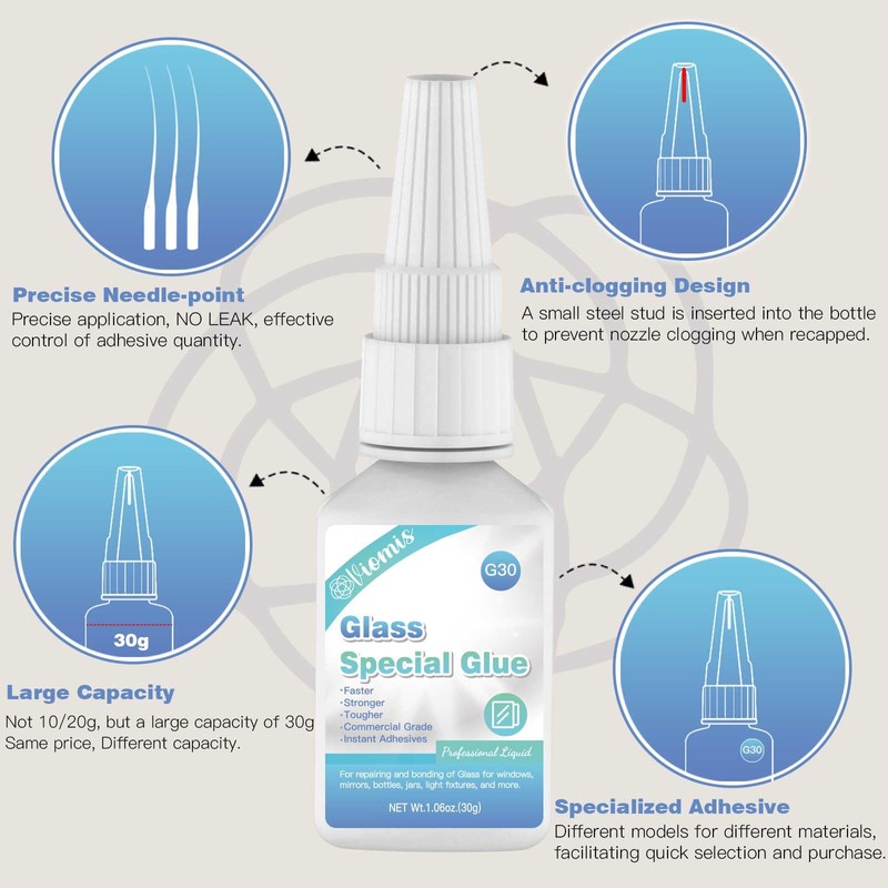 Viomis Glass Glue, 30g, Instant Strong Bond for Glass, Acrylic,
