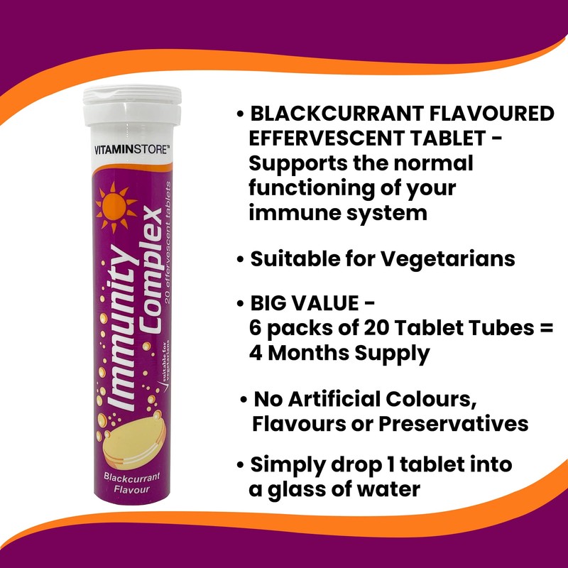 Vitamin Store Immunity Complex Effervescent Tablets, Blackcurrant Flavoured, Suitable for