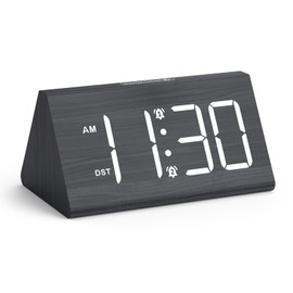 OQIMAX Wooden Alarm Clock for Bedrooms, Digital Alarm Clocks with 7 Colors Ambient Light, Electric Desk Clock with Large Numbers, Adjustable Volume, Dimmer, Digital Wood Clocks with Snooze, 12/24H