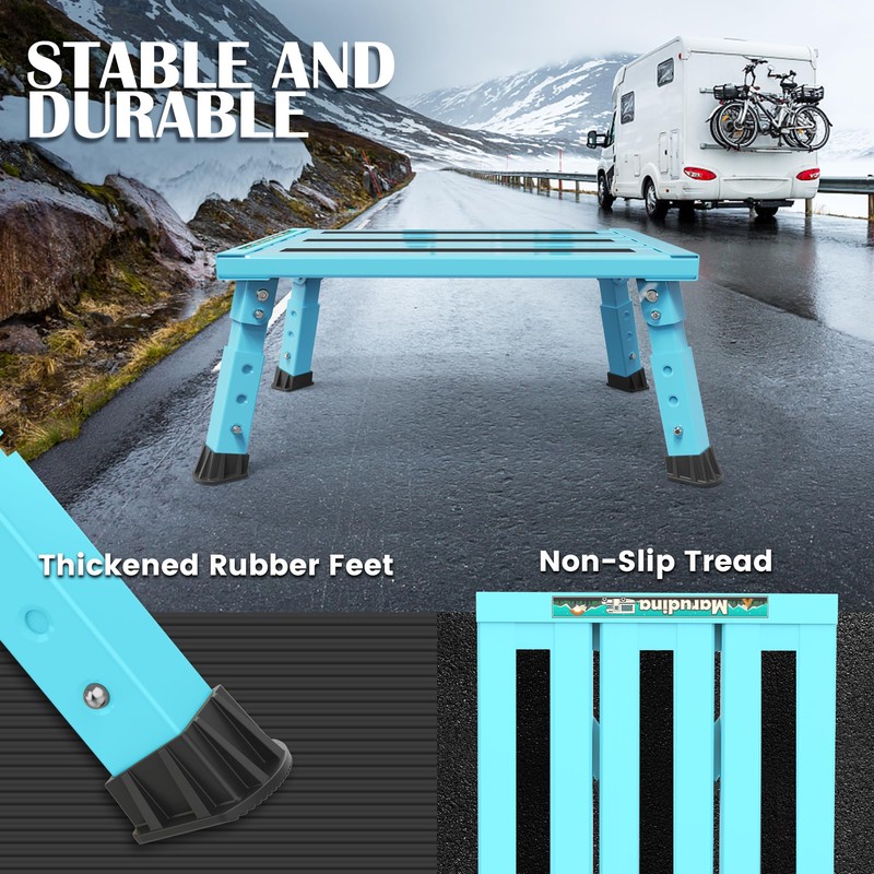 Marudina Large Platform RV Steps, 3-Level Adjustable Height Aluminum Folding