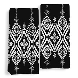 Qeheb Boho Native Kitchen Towels, Black and White Boho Ethnic Tribal Traditional Kitchen Towel Decorative Set, Native American Decor Hand Dish Tea Towels for Bathroom 16X24In