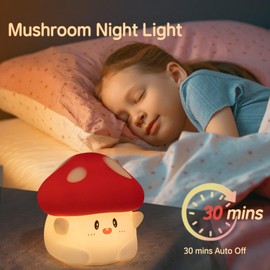 SMOORITA Cute Mushroom Night Light, Kids Night Light with Timer, Mushroom Silicone Lamp Dimmable Light for Baby Nursery Girls Bedroom, Rechargeable Nightlight, Birthday Christmas Gifts
