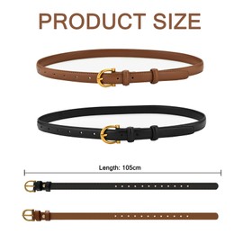 AABDTYYD 2 Pack Belts for Women,Skinny Belt for Jeans Pants,Womens PU Leather Belts with Gold Buckle,Fashion Ladies Belt for Dresses (Black,Brown)