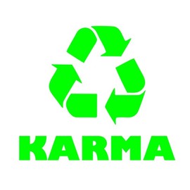 Karma with Recycling Sign - 4" x 4" - Green Die Cut Decal/Bumper Sticker for Windows, Cars, Trucks, Laptops, Etc.