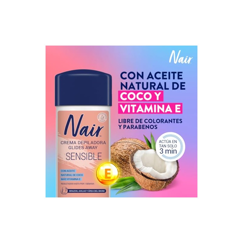 Nair Glides Away Crema Depiladora Barra Aceite 100 Natural Coco