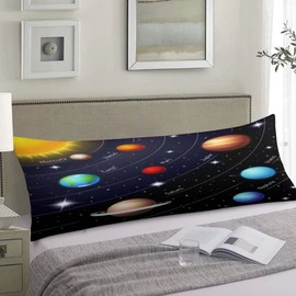 Outer Space Body Pillow Cover Solar System Orbits Sun Earth Mars Twinkling Night Sky Stars Planet Pillow Case Protector with Zipper Decorative Large Pillow Cases Covers for Bed,Home Gift 20"x54",Blue