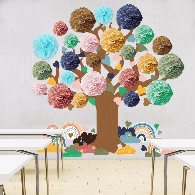 Pajean 84 Pcs Classroom Tree Bulletin Board Set Groovy Hippie