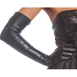 jowiha® Long Leather Look Gloves in Black Approx. 53 cm, black