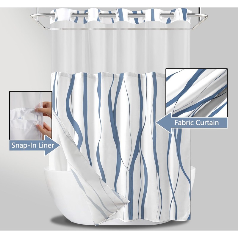 SSCRCUSLY No Hook Shower Curtain with Snap in Liner Set,