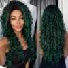 GNIMEGIL Long Curly Wigs for Women Deep Emerald Green Ombre