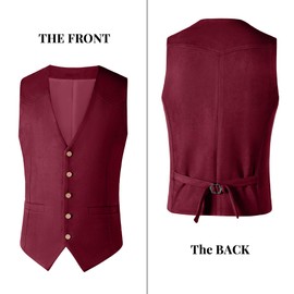 Elionm Cowboy Vest Men Western Style Burgundy Men's Suede Leather Vests Outfit Vintage Waistcoat for Men 2XL