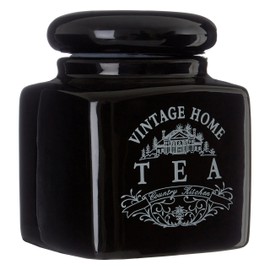Premier Housewares Vintage Home Square Tea Jar - Black,H14 x W12 x D12cm
