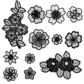 Jeffdad 12 Pcs Flower Lace Embroidered Applique 3D Floral Sew On Patches, for Dress Jeans Sweater Hats Bags Clothes Repairing Decorating Wedding Dress DIY Sewing Craft(Black)