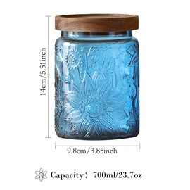 ANSQU Vintage Glass Jar, 23.7 FL OZ Decorative Mason Jar with Solid Wood Lid, Tea Storage Canister for Kitchen Bath Salts, Laundry Detergent, Coffee, Cookie, Candy Jar, Cute Jar (Blue, 1 Pack)