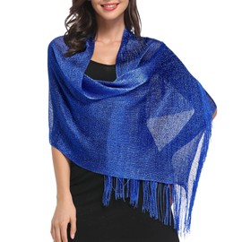 Sparkling Metallic Shawls and Wraps for Evening Party Formal Dresses Wedding Bridesmaid (with Free Scarf Buckle), M# Sapphire Blue