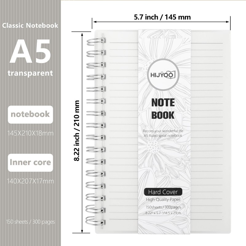 HIJYOO Notebook A5, 300 pages/150 sheets Wirebound Spiral Notebooks, A5